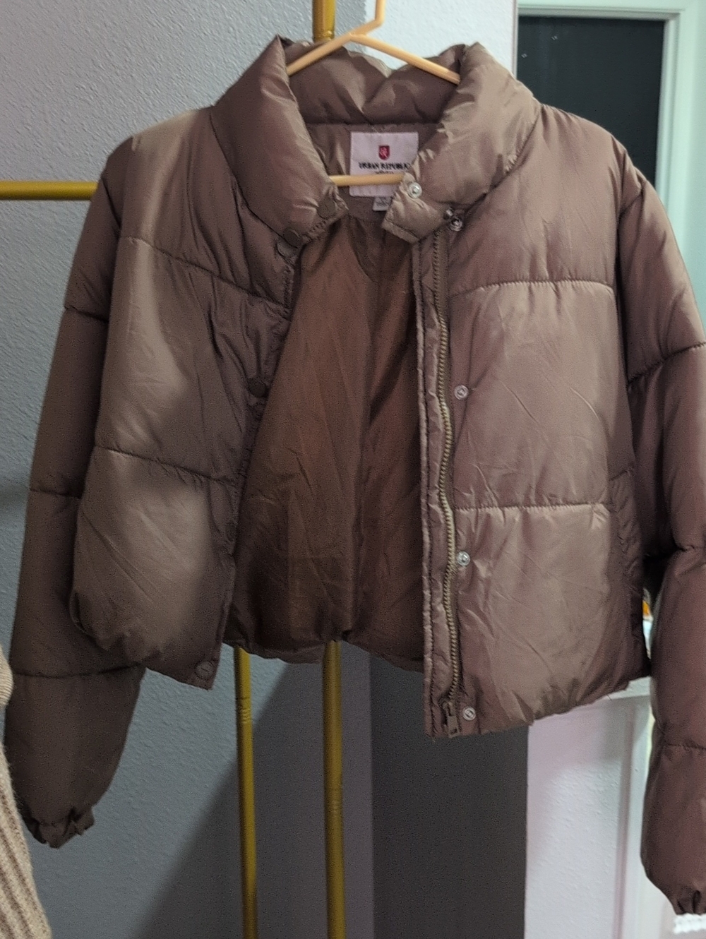 Urban Renewal Taupe Cropped Puffer Jacket